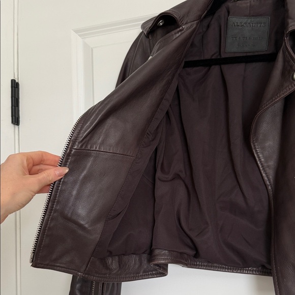 All Saints Dark Balfern Brown Leather Jacket - Picture 9 of 13